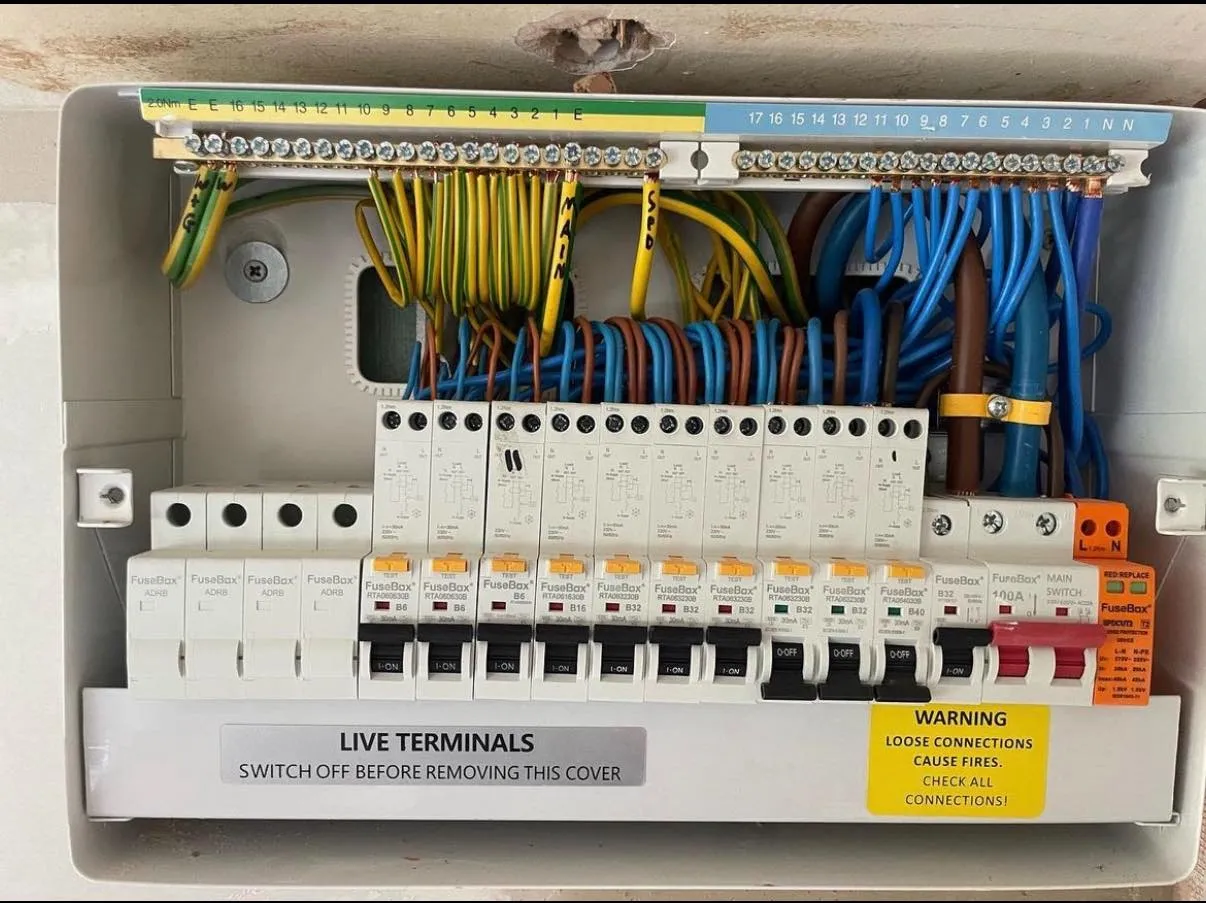 Consumer unit with individual RCBO protection installed by TR Electrical